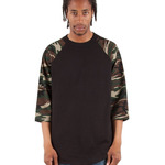 Unisex Three-Quarter Sleeve Camo Raglan T-Shirt